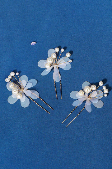 Pearl Tre Stykker Håndlavet Blomst Brude Hår Clip